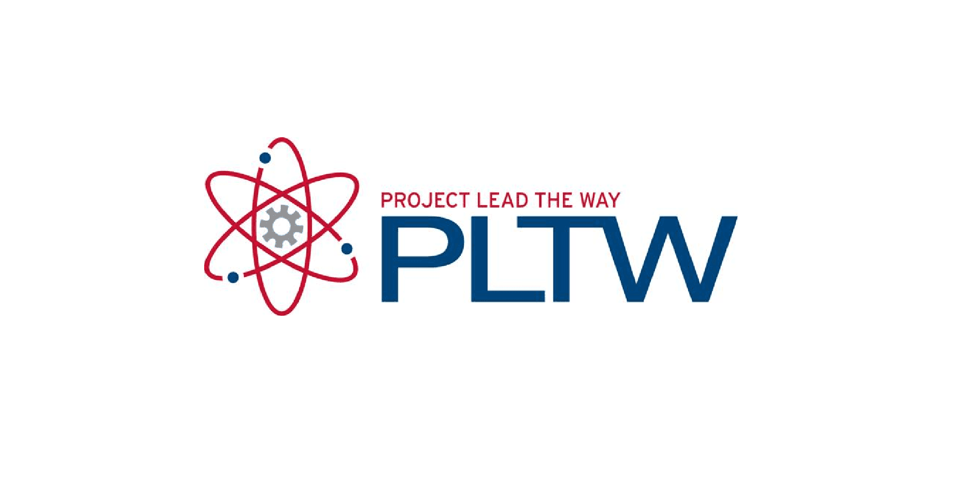 Project Lead The Way logo with atom and gear symbol.